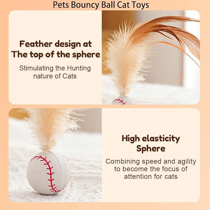 2025 New Interactive Cat Feather Ball Toy Set - Elastic Bouncy Cat Toys with Feather Tails, Silicone Rolling Balls for Indoor Cats &amp; Kitten Exercise, Safe &amp; Fun Play (1 Set)