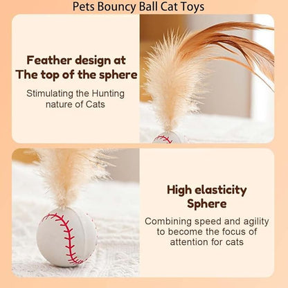 2025 New Interactive Cat Feather Ball Toy Set - Elastic Bouncy Cat Toys with Feather Tails, Silicone Rolling Balls for Indoor Cats &amp; Kitten Exercise, Safe &amp; Fun Play (1 Set)