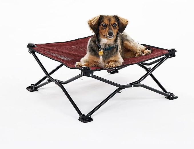 Coolaroo On-The-Go Elevated Dog Bed - Foldable Pop-Up Travel Dog Bed with Breathable, Moisture-Resistant Fabric, Carry Bag Included, Lightweight &amp; Portable, Brick, Standard