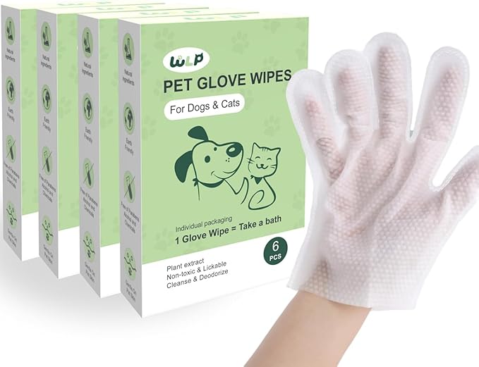 WLP Cleaning &amp; Deodorizing Glove Bath Wipes for Dogs and Cats, Hypoallergenic Nourish Fur Aloe Extract Jojoba Oil Pet Grooming Wipes for Daily and Travel (30 PCS)
