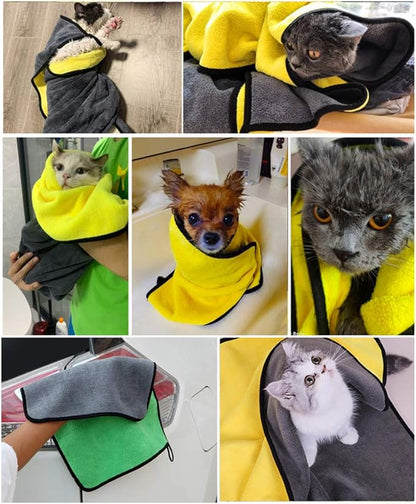 2 Pack Dog Towels Super Absorbent Pet Bath Towel Microfiber Dog Drying Towel for Small Medium Large Dogs and Cats, Machine Washable, 19.7Inch x 39.4Inch, Yellow-Grey &amp; Green-Grey