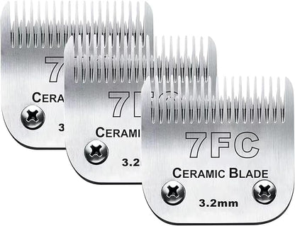3pcs 7FC Blades Dog Grooming Replacement Blades Compatible with Andis Dog Clipper,Ceramic Blade &amp; Stainless Steel Blade