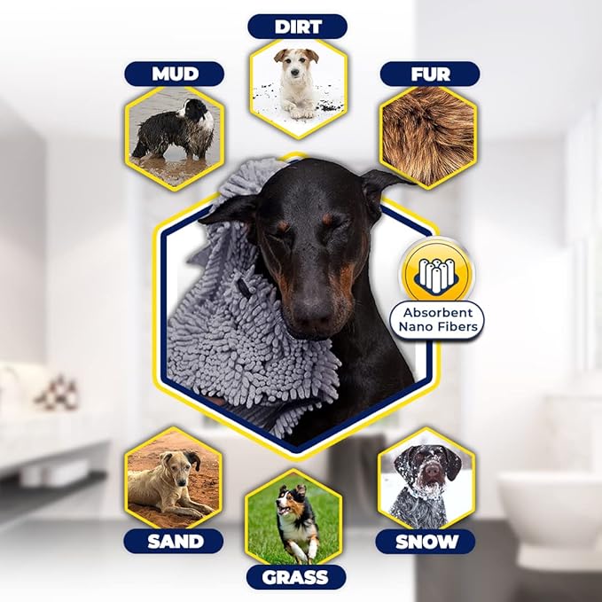 Muddy Mat® 2-in-1 Set: AS-SEEN-ON-TV Grey Microfiber Door Mat (30"X19") &amp; Doggy Dryer Plush Shammy Towel - Non-Slip, Washable &amp; Highly Absorbent Solutions for Soggy Paws &amp; Clean Floors