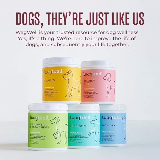 WagWell Calming Chews for Dogs – Vet-formulated Anxiety Relief for Dogs to Reduce Stressful Situations Like Travel or Fireworks – Separation Anxiety Relief for Dogs to Ease Stress &amp; Promote Relaxation