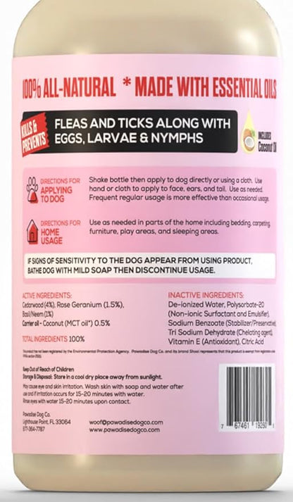 Shoo! Flea &amp; Tick Spray for Dogs and Home | Plant Based, Natural Oils, Chemical Free Formula | Kills, Repels, Prevents | 16 oz (Floral Bliss)