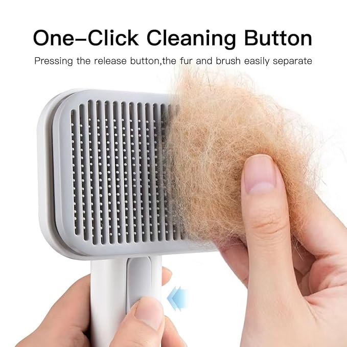 Self Cleaning Slicker Dog Cat Brush for Shedding - Deshedding Tool with Max Massage Tips, Grooming Brush for Short Medium Haired Cats &amp; Dogs (White)