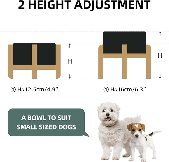 Ceramic Raised Double Bowls Set with Stand, 2 Heights Elevated, Food &amp; Water Bowls for Small Breed Dogs, Weighted Dog Dishes, Pet Bowl(6.1&