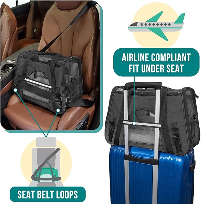 PetAmi Airline Approved Soft Sided Dog &amp; Cat Carrier, Ventilated Pet Carrying Bag - Medium/Large, Heather Dark Gray