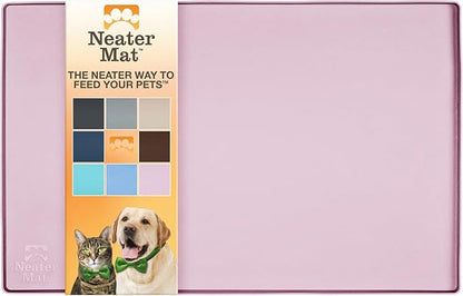 Neater Pet Brands Neater Mat Pet Mats for Food and Water, Cat &amp; Dog Bowl Mat Waterproof Silicone, Feeding Tray, Dog Food Mats for Floors, Placemat w/Raised Edge for Under Bowls, 16” x 10”, Light Pink