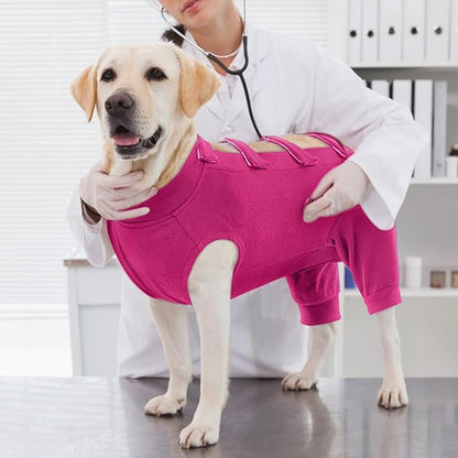 IECOii Pet Surgery Recovery Suit,Breathable Dog Bodysuit E-Collar &amp; Cone Alternative Surgical Suit After Spayed/Neutered Wear,Recovery Suit for Dogs Male Female Sleeve to Prevent Licking,XL-Rosered