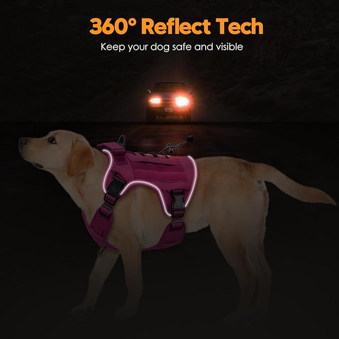 Heavy-Duty Tactical Dog Harness for Large Dogs, No Pull Adjustable Reflective Pet Vest with Molle System, K9 Military-Grade Control for Service Training, Outdoor &amp; 10+ Breeds, Pink, XX-Large