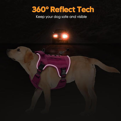 Heavy-Duty Tactical Dog Harness for Large Dogs, No Pull Adjustable Reflective Pet Vest with Molle System, K9 Military-Grade Control for Service Training, Outdoor &amp; 10+ Breeds, Pink, Large
