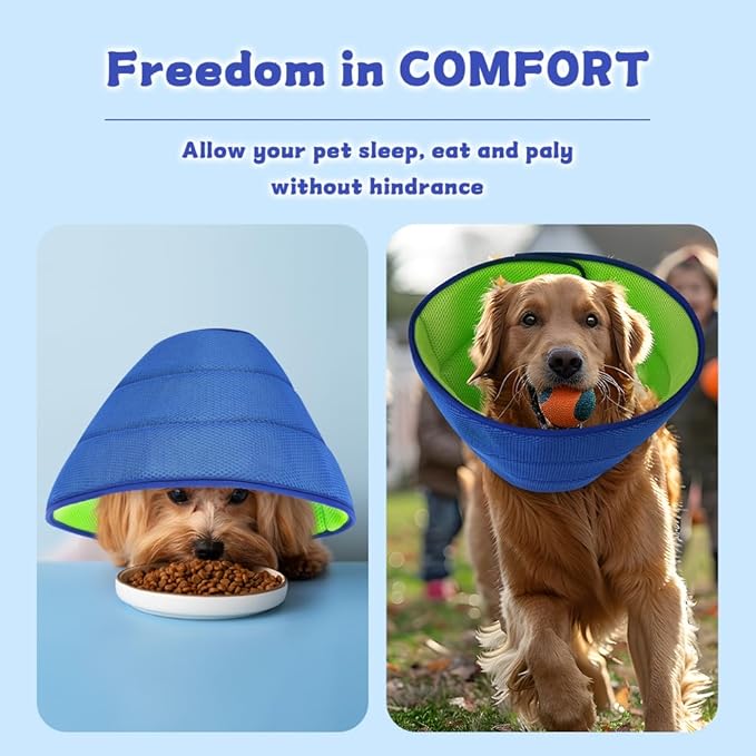 Soft Dog Cone Collar After Surgery Alternative for Dogs to Stop Licking, Comfy Collars for Large/Medium/Small Pet, Adjustable Elizabethan Neuter Recovery E Cones of Shame Neck &amp; Head Ecollars