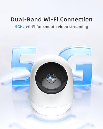 Indoor Camera 5G WiFi Pan &amp; Tilt 2.5K 4MP Compatible up to 256GB SD Card (Not Included) - Security Camera Indoor, Plug-in Puppy/Pet Camera with Speaker/Phone App for Room, Motion Tracking