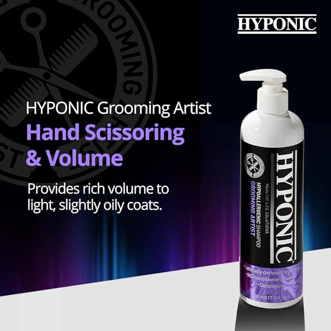 HYPONIC Grooming Artist Shampoo - Hypoallergenic Pet Shampoo for Groomers (Hand Scissoring &amp; Volume (17.9 oz))