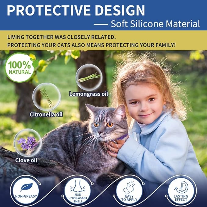 4 Pack Flea Collar for Cats, 32 Months Flea and Tick Prevention for Cats, Waterproof Cat Flea Collar, Natural Cat Flea and Tick Treatment, Adjustable Flea and Tick Collar for Cats Kittens(Grey&amp;Purple)