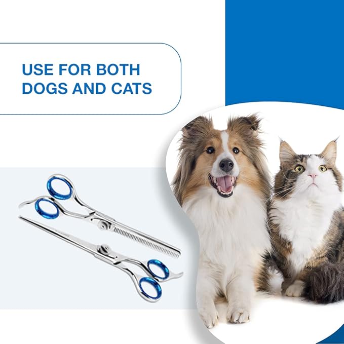 Laazar Pet Grooming Set - 7" Straight Pet Grooming Scissors &amp; 6.5" Pet Thinning Shears with 42 Teeth | Professional Dog Scissors Kit | Use as Cat and Dog Shears
