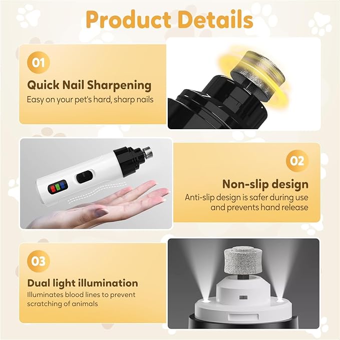 Silent Groom Pro Nail Grinder, 2025 New Electric Dog Nail Trimmer, Pet Nail Grinder for Dogs Cats, Rechargeable Dog Nail Clippers, Pet Paws Grooming &amp; Smoothing Tool