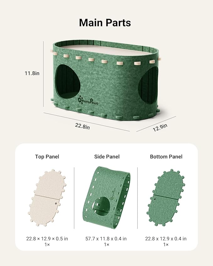 DownyPaws Cat House for Indoor Cats, Cat Bed Cave for Multiple &amp; Large Cats Up to 22 Lbs, Scratch Resistant Peekaboo Cat Caves, Foldable Tunnel Enclosed Bed, PeekaPurr, Forest