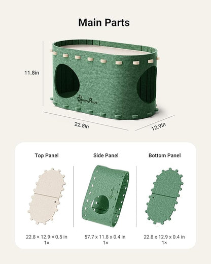 DownyPaws Cat House for Indoor Cats, Cat Bed Cave for Multiple &amp; Large Cats Up to 22 Lbs, Scratch Resistant Peekaboo Cat Caves, Foldable Tunnel Enclosed Bed, PeekaPurr, Forest