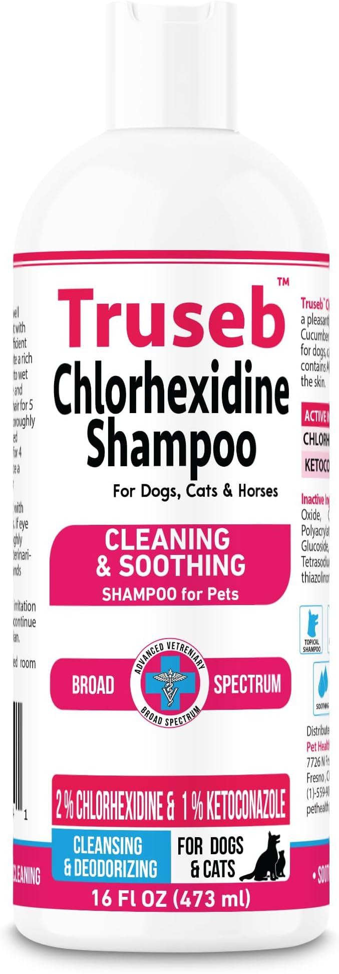 Truseb Topical Ketoconazole and Chlorhexidine Shampoo for Dogs, Cats, and Horses with Aloe - 16 oz (Ketoconazole &amp; Chlorhexidine Shampoo, 16 oz)