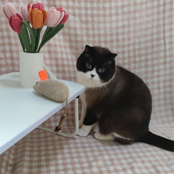 Cat Toys for Indoor Cats, 3Pcs Large 8.9" Plush Mouse Kitten Toys with Bell Tail Sound, Organic Catnip with Silvervine, Individually Packaged Dental Chew Matatabi for Exercise &amp; Oral Health