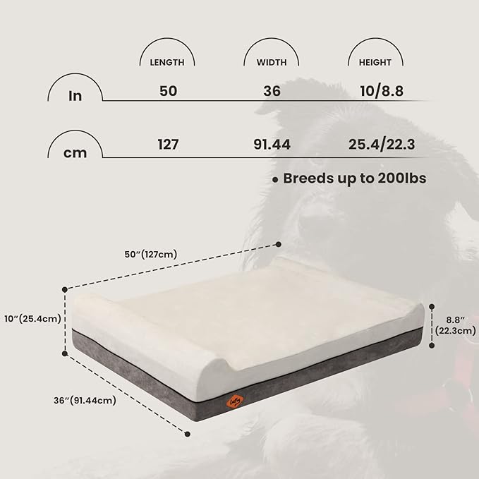 Laifug Orthopedic Memory Foam Dog Bed Extra Large Dog Bed with Pillow and Durable Water Proof Liner &amp; Removable Washable Cover &amp; Smart Design(Dark Grey)