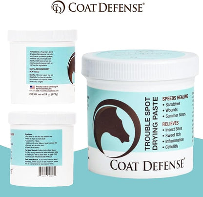COAT DEFENSE Trouble Spot Drying Paste for Horses - Natural Equine Wound Care That Provides Safe &amp; Effective Relief from Scratches, Sweet Itch, Summer Sores, Proud Flesh, Mud Fever, Girth Rot (10 Oz)
