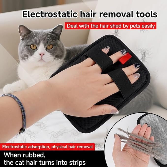 Pet Hair Remover, Electrostatic Pet Hair Removal Gloves-2-piece Set, Reusable Cat &amp; Dog Hair Remover for Couch, Furniture, Carpet, Curtain, Upgraded Animal Fur Removal Tool