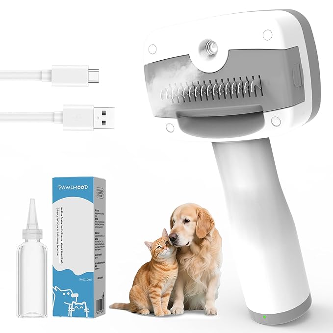 5 in 1 Pet Steam Brush for Dogs &amp; Cats – Self Cleaning, 3 Pet Brush for Smoothing, Dematting, Thinning – Shedding, Grooming &amp; Hair Removal, Includes Shampoo &amp; Storage Case (7.3"-dematting)