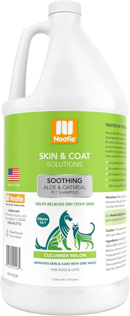 Nootie Aloe&amp;Oatmeal Pet Shampoo for Sensitive Skin-Long lasting Cucumber Melon Shampoo-Helps Relieve Dry Itchy Skin for Dogs&amp;Cat-Natural Ingredient-Soap Paraben&amp;Sulfate Free-Cleans Conditions-1 Gallon