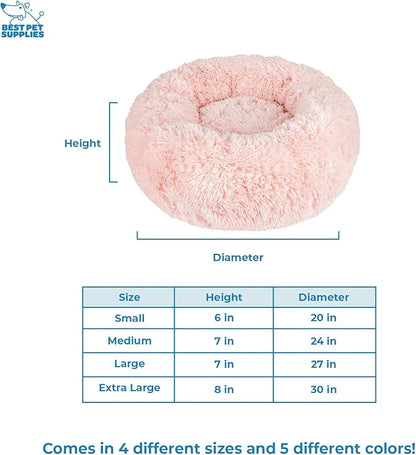 Best Pet Supplies Round Donut Dog Bed with Plush Faux Fur Fabric, Calming, Anti-Anxiety Cushion for Indoor Pets, Slip-Resistant Base, Soft Ergonomic Support - Pink, 20x20x6&