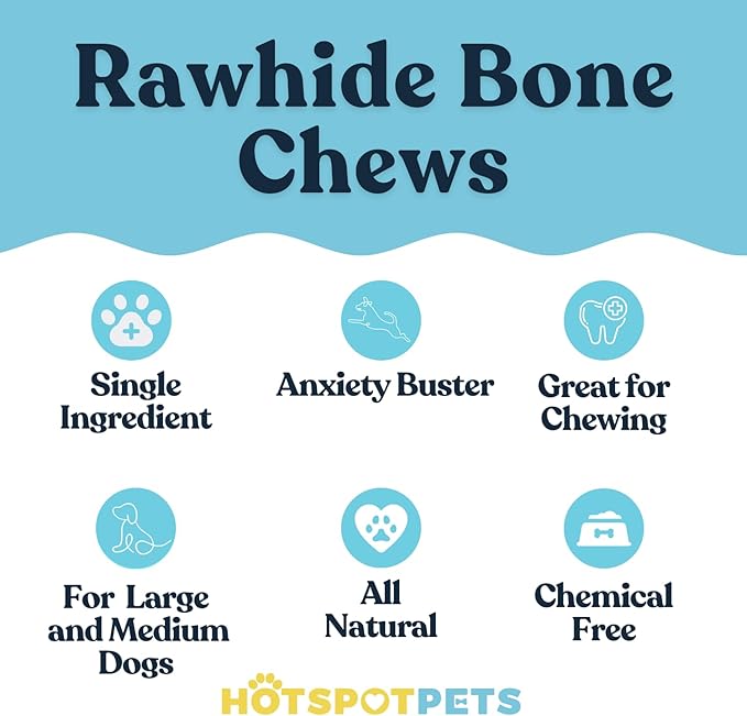 hotspot pets 8-9 Inch Large Rawhide Dog Chew Rolls (20 Pack) - Made from Grass Fed Cows - Great for Dental &amp; Oral Care for Aggressive Chewers Large Dogs, Single Ingredient Treat