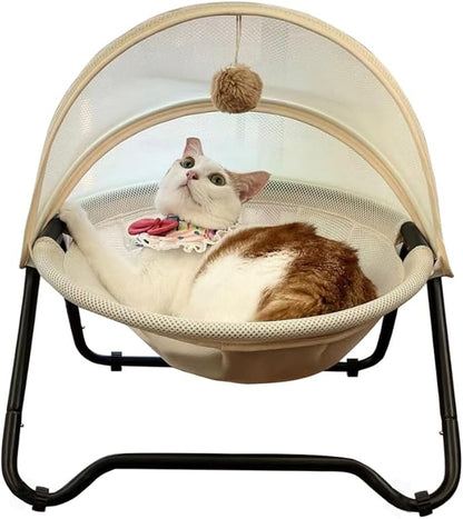 Cat Bed, Pet Hammock Bed for Cats and Dogs, Comfortable and Breathable Elevated Cat &amp; Dog Nest, Easy to Assemble, Cover Removable and Washable, Suitable for Indoor and Outdoor Use (Cream)
