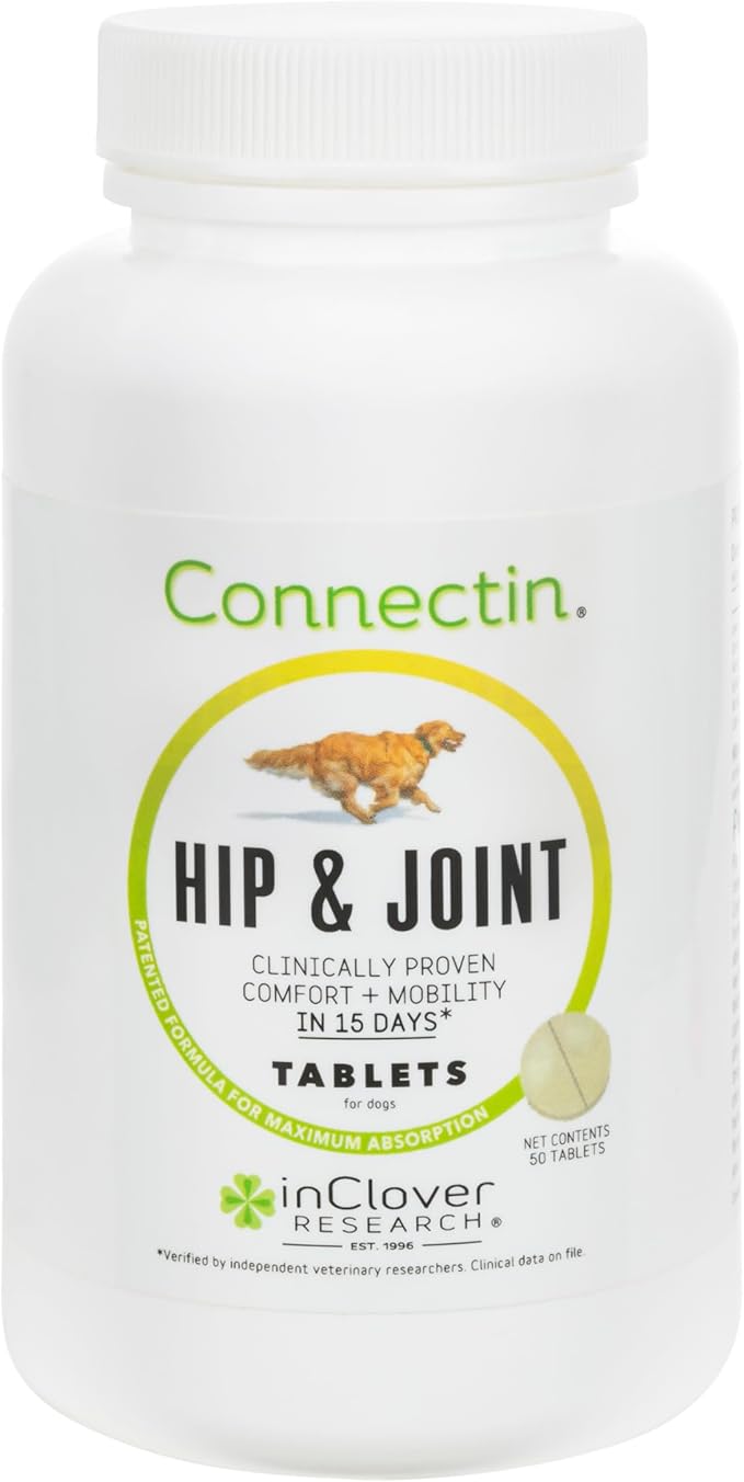 InClover Connectin Natural Hip &amp; Joint Supplement for Dogs with Glucosamine, Chondroitin &amp; Hyaluronic Acid - Tablet for Dog Mobility, Comfort &amp; Active Lifestyle Support, 50 Count