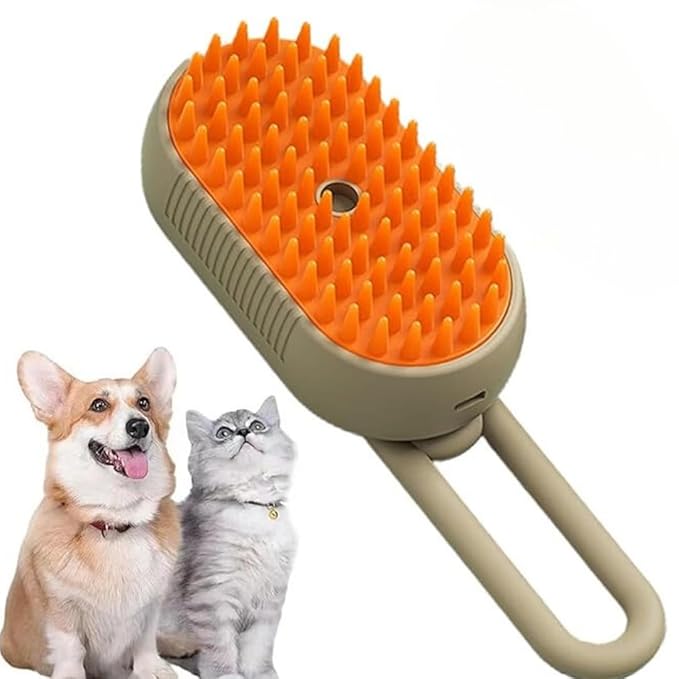 4-in-1 Cat Grooming Brush – Water Spray &amp; Self-Cleaning Shedding Brush for Cats &amp; Dogs – Pet Hair Removal &amp; Massage Comb for Long &amp; Short Hair (beige).