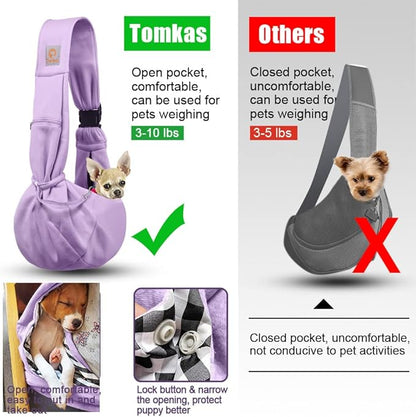 Tomkas Small Dog Sling Carrier - Zipper Pocket &amp; Adjustable Strap - for 3-10 lbs Pets(Light Purple)