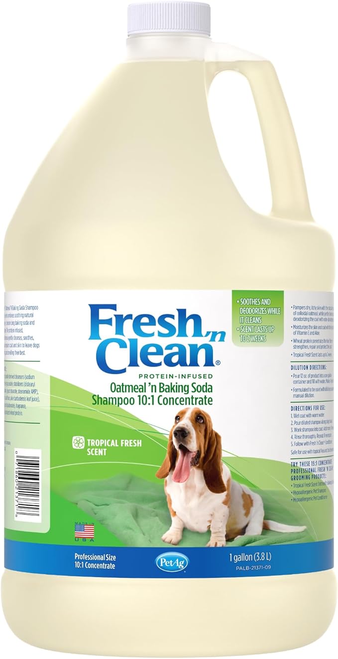 PetAg Fresh ’n Clean Oatmeal ’n Baking Soda Shampoo - Tropical Fresh Scent (10:1 Concentrate) - 1 Gallon - Nurtures Dry, Itchy Skin with Vitamin E &amp; Aloe - Strengthens &amp; Repairs - Soap Free