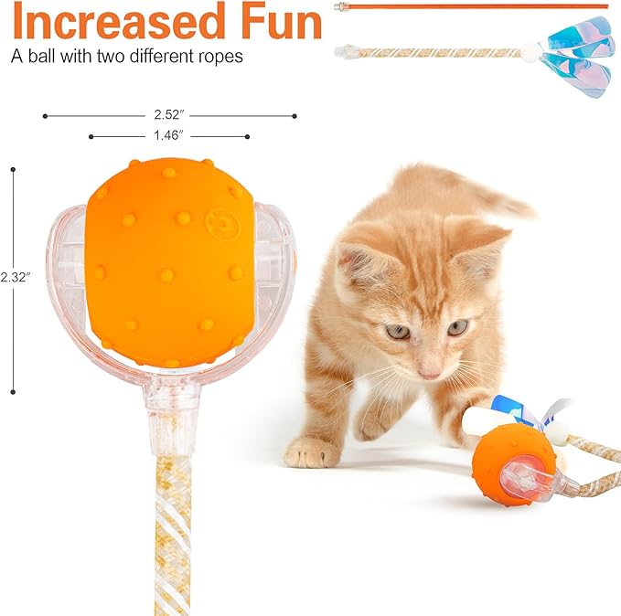Interactive Cat Toys Ball for Indoor Cats, Automatic Agile Rolling Cat Ball with Elastic Mesh Tail, Bird Chirping &amp; Motion Activated, 2 Tail Accessories, Kitten Toy for Bored (Orange)