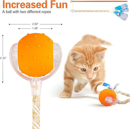 Interactive Cat Toys Ball for Indoor Cats, Automatic Agile Rolling Cat Ball with Elastic Mesh Tail, Bird Chirping &amp; Motion Activated, 2 Tail Accessories, Kitten Toy for Bored (Orange)