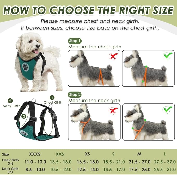 SlowTon Dog Seat Belt Harness for Car, Dog Car Harness Adjustable Mesh Breathable &amp; Dog Seatbelt Safety Tether with Elastic Bungee for Small Medium Large Pets(Green, Double Clip, XXXS)