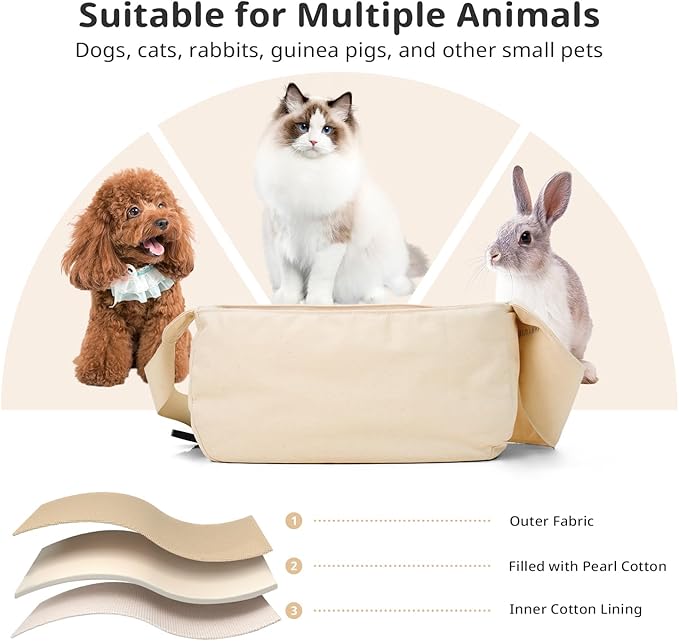Dog Sling Carrier for Small Dogs and Cats, Lightweight Collapsible Pet Travel Bag with Adjustable Strap, Side Pockets &amp; Breathable Mesh (Beige, 15.7" L x 5.9" W x 8.6" H)