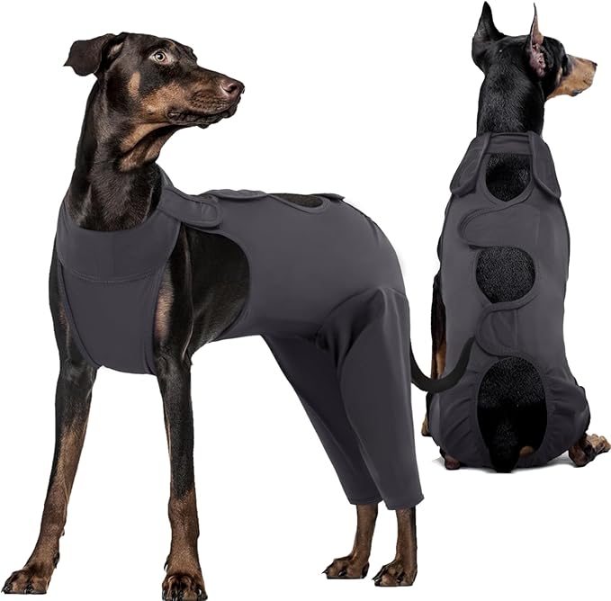 Kuoser Dog Surgery Recovery Suit - Thigh Wound Protective Sleeve for Female &amp; Male Dogs, Pet Surgical Onesie for Spay/Neuter, Gray XL