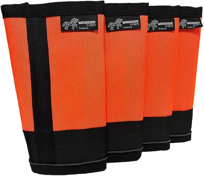 Warrior Fly Boots for Horses - Breathable Mesh Horse Boots for Fly Protection &amp; Leg Comfort - Set of 4 (The Warrior, Neon Orange)