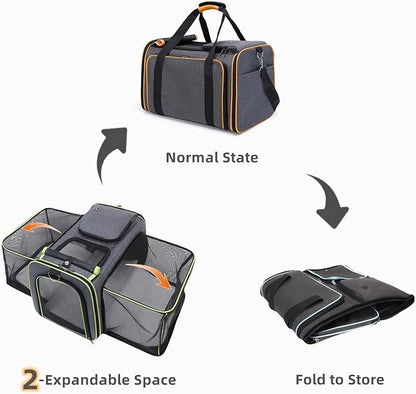Cat, Dog Carrier for Pets Up to 20 Lbs,Sides Expandable Pet Carrier Bag Large Mesh Safe,Airline Approved Animal Carrier,Soft Sided Collapsible Pet Travel Carrier,Foldable Portable Pet Home(Blue)