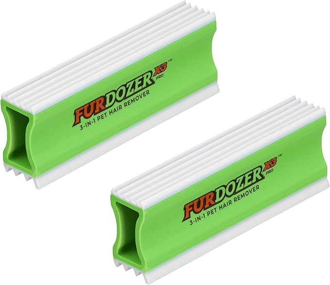 FurDozer X3 PRO Pet Hair Remover &amp; Auto Detailing Tool - Cat &amp; Dog Hair Remover for Carpets, Car Interiors, Couches, Bedding, &amp; Furniture - Reusable Pet Hair Removal Tool for Fur &amp; Lint, 5" (2-Pack)
