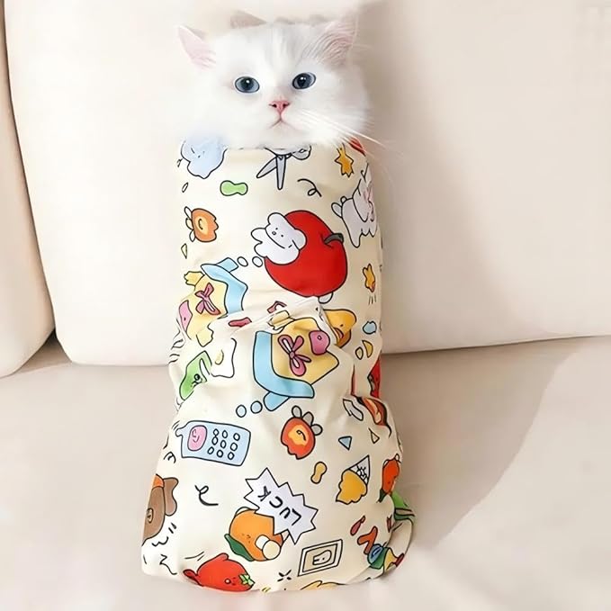 Magic Cat Wrap for Cutting Nails &amp; Grooming, Self Adherent Fabric Wrap for Cats, Multi Functional Pet Grooming Towel Blanket, Wrap Snug and Groom for Cats, 27.6in, Under 22 Ibs