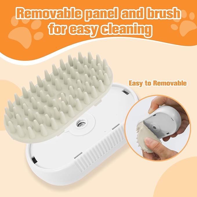Cat Steam Brush,Rechargeable Pet Steam Brush for Cats Dogs,Silicone Dog Brushes for Short&amp;Long Haired Dogs,3 In 1 Pet Hair Remover Tool for Massage Grooming,Cleaning,Shedding White