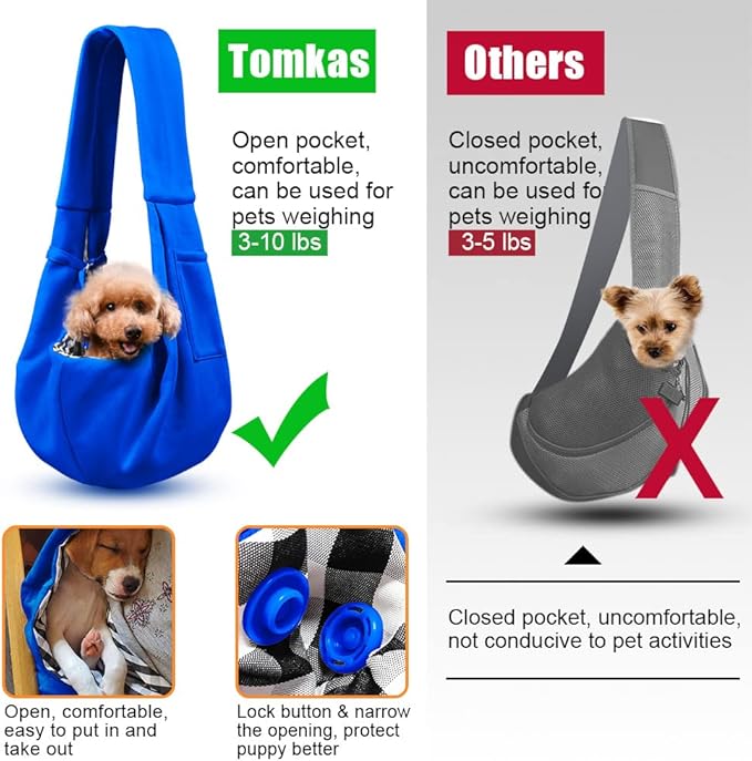 Tomkas Small Dog Sling Carrier - Classic Pocket &amp; Classic Strap - for 3-10 lbs Pets(Royal Blue)