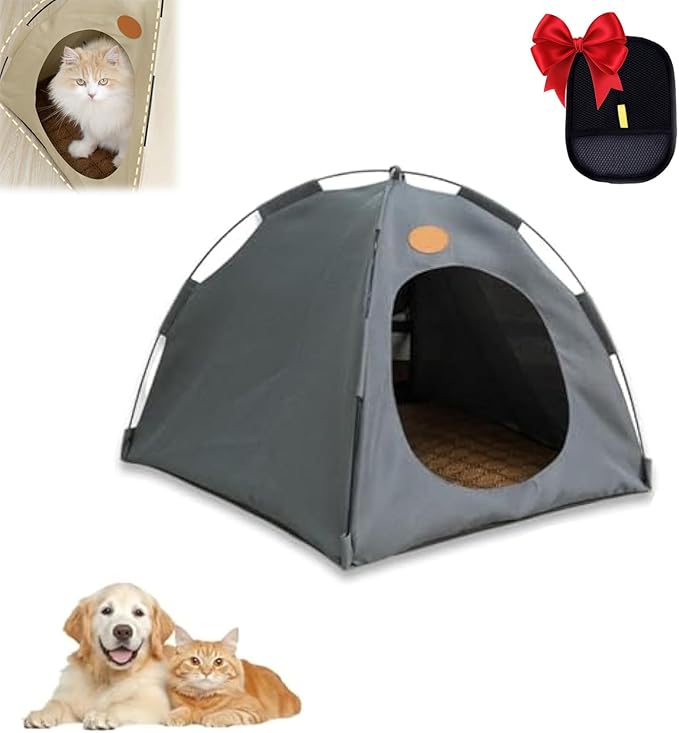 BreezyDen Pop-Up Pet Tent – Portable Indoor/Outdoor Cat Tent, Waterproof Pet Hideaway for Cats &amp; Small Dogs with Mesh Window, Anti-Slip Base &amp; Washable Design (Dark Gray, XL (20 catties Kitten))